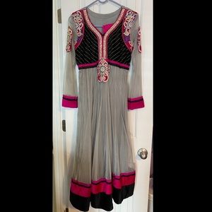Gray and Pink Anarkali Gown